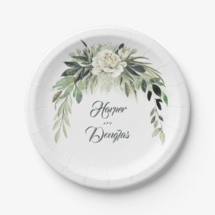 Botanical Greenery Garland Vintage Watercolor Paper Plate