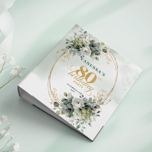 Botanical Greenery Gold 80th Birthday Memory Album Binder