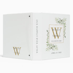 Botanical Greenery Gold Monogram Wedding Album Binder