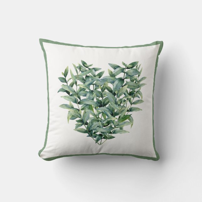BotanIcal Greenery Heart Shaped Wreath Throw Pillow (Front)