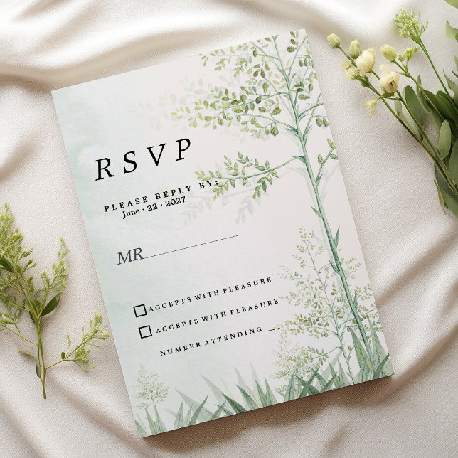 Botanical greenery leaf floral rustic RSVP  Invitation (Botanical greenery leaf floral rustic RSVP)