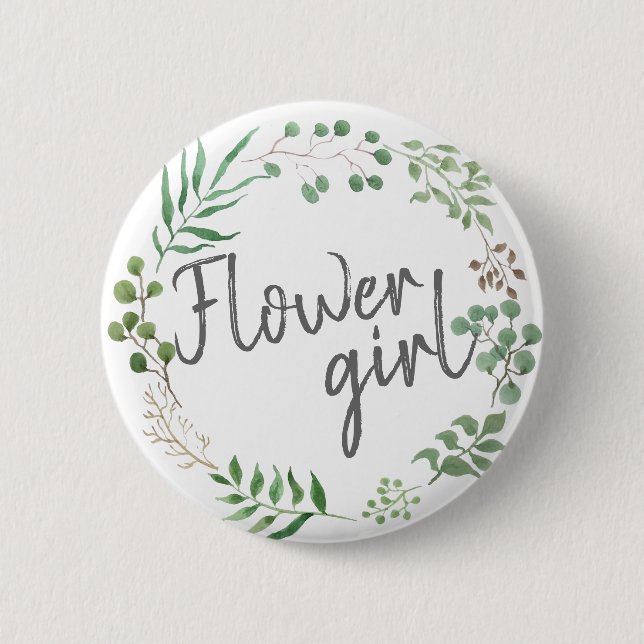 Botanical Greenery | Leaf | Flower Girl 2 Inch Round Button (Front)