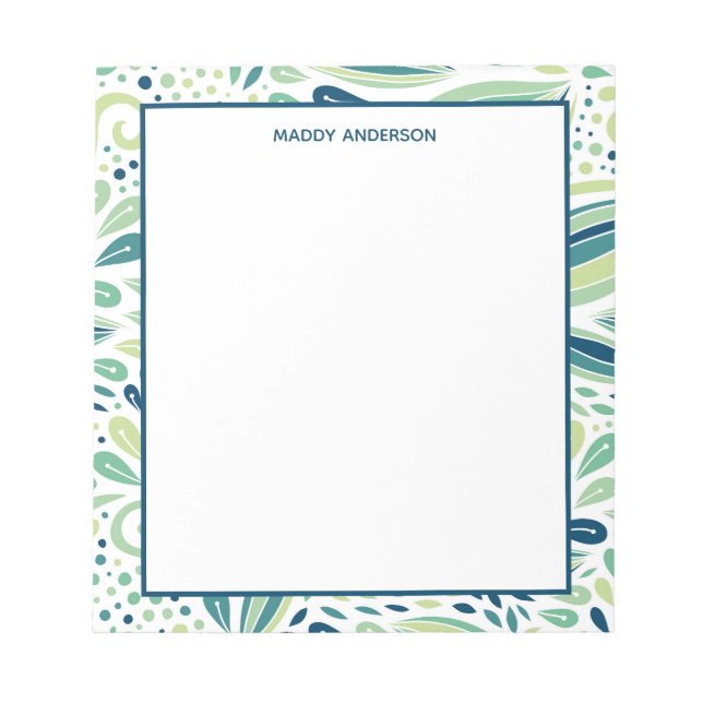 Botanical Greenery Leaf Pattern Personalized Name Notepad (Front)