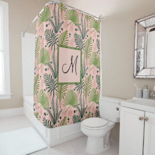 Botanical Greenery Leaves and Monogram Pink