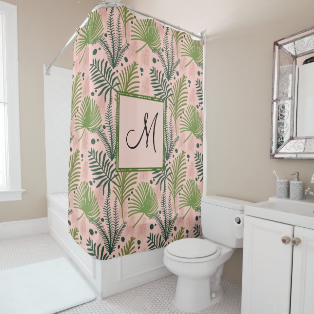 Botanical Greenery Leaves and Monogram Pink (In Situ)