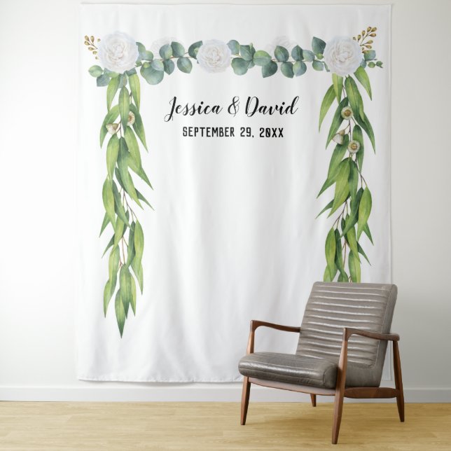 Botanical Greenery Leaves Arch Wedding Backdrops Tapestry (In Situ)