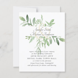 Botanical Greenery Leaves Modern Wedding Invites