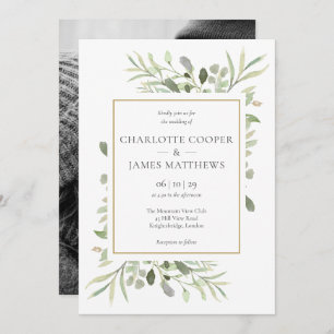 Botanical Greenery Leaves Photo Wedding Invitation