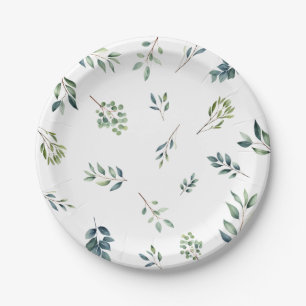 Botanical greenery leaves watercolor Bridal Shower Paper Plate