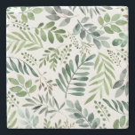 Botanical Greenery Leaves Watercolor  Stone Coaster<br><div class="desc">Rustic Watercolor greenery leaves pattern</div>