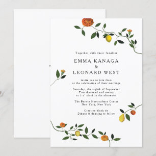 Botanical Greenery, Lemons et Marigolds Invitation