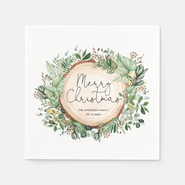 Botanical Greenery Merry Christmas Holiday Party Napkin (Front)