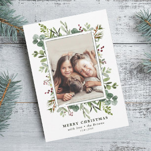 Botanical Greenery Merry Christmas Photo  Holiday Card