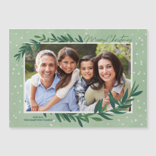 Botanical Greenery Photo Christmas Magnetic Card