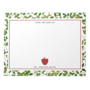 Botanical Greenery Red Apple Teacher Notepad