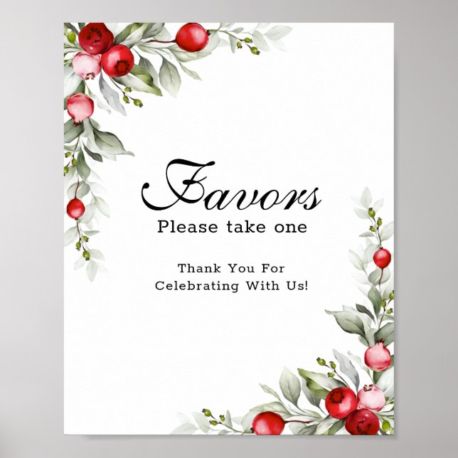 Botanical Greenery Red Berries Favours Poster (Front)