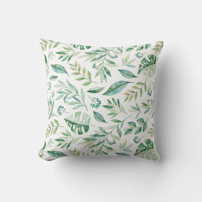 Botanical Greenery Rustic Tropical Outdoor Pillow (Front)