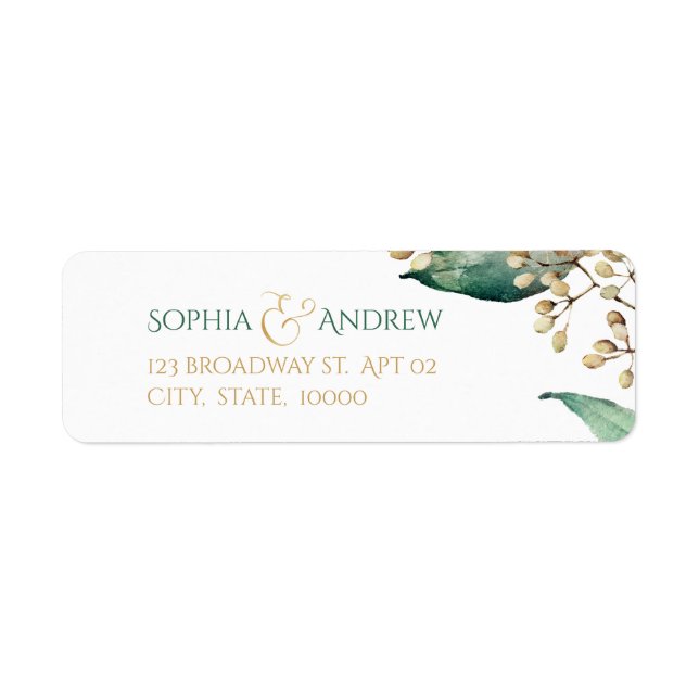 Botanical greenery rustic wedding return address (Front)