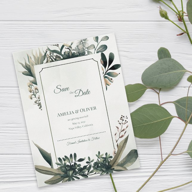 Botanical Greenery Sage Green Garden Wedding Announcement Postcard (Botanical Greenery Save the Date | Elegant Sage Green Garden Wedding Announcement)
