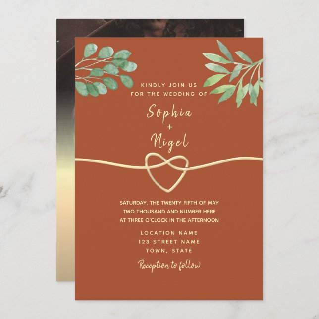 Botanical Greenery Terracotta Wedding Invitation (Front/Back)