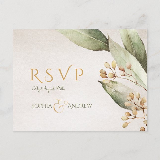 Botanical greenery vintage rustic wedding RSVP Invitation Postcard (Front)