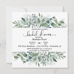 Botanical Greenery Watercolor Bridal Shower Invitation
