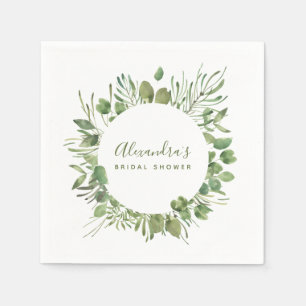 Botanical Greenery Watercolor Bridal Shower Napkin