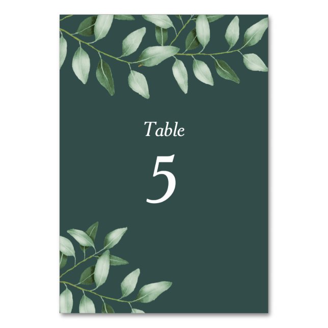 Botanical Greenery Watercolor Eucalyptus Custom Table Number (Front)