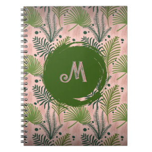 Botanical Greenery Watercolor Leaves Monogram  Notebook