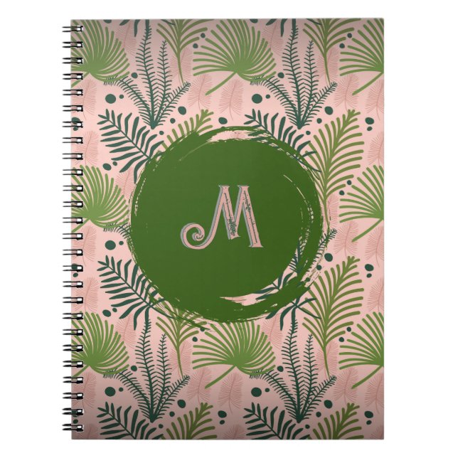 Botanical Greenery Watercolor Leaves Monogram  Notebook (Front)