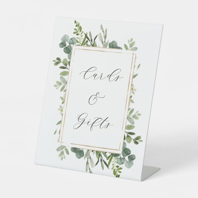 Botanical Greenery Wedding Cards & Gifts Pedestal Sign (Front)