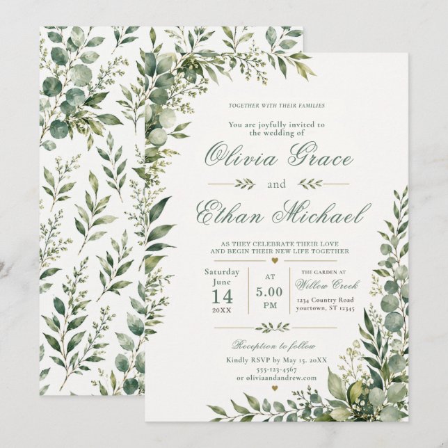 Botanical Greenery Wedding Invitation (Front/Back)