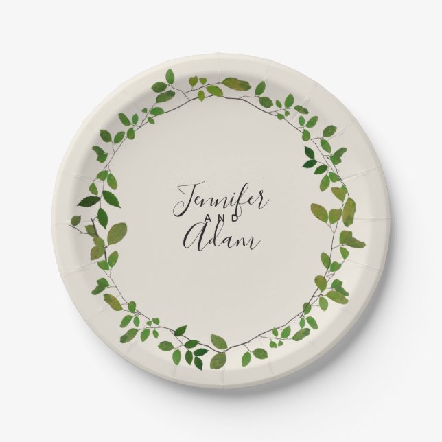 Botanical Greenery Wedding Paper Plate (Front)