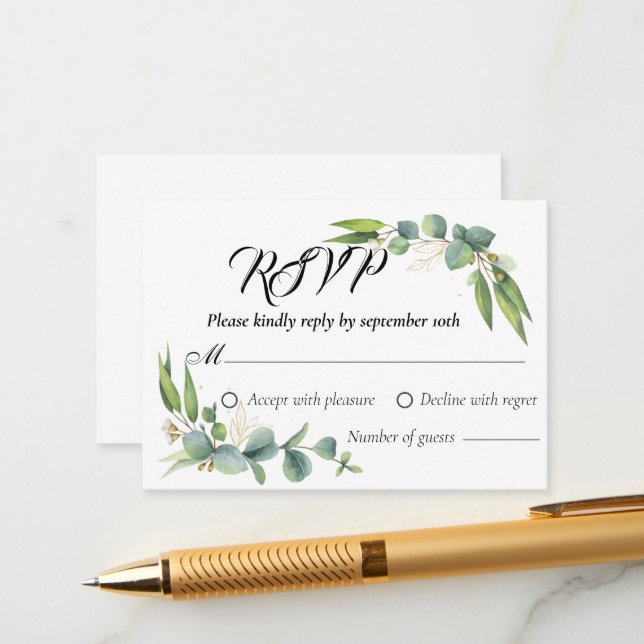 Botanical Greenery Wedding Response RSVP Cards (Front/Back In Situ)