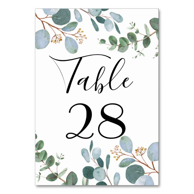 Botanical Greenery Wedding Table Number (Front)