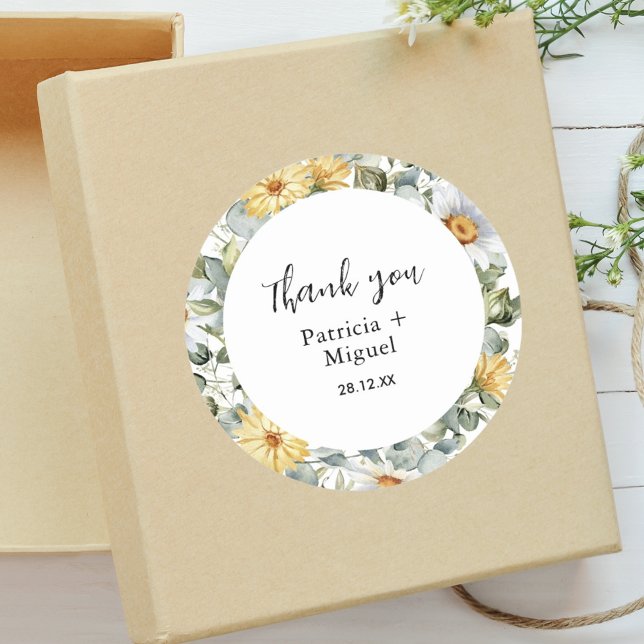 Botanical Greenery Wildflower Wedding Thank You Classic Round Sticker (Creator Uploaded)