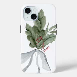 Botanical Greenery With Berries Personalized iPhone 15 Case