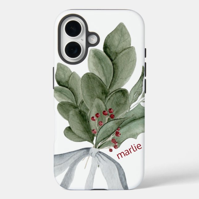 Botanical Greenery With Berries Personalized Case-Mate iPhone Case (Back)