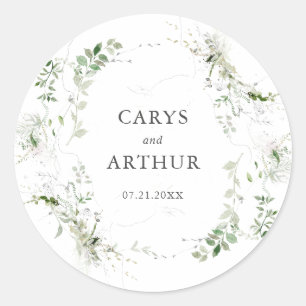 Botanical Greenery Wreath Modern Wedding Classic Round Sticker