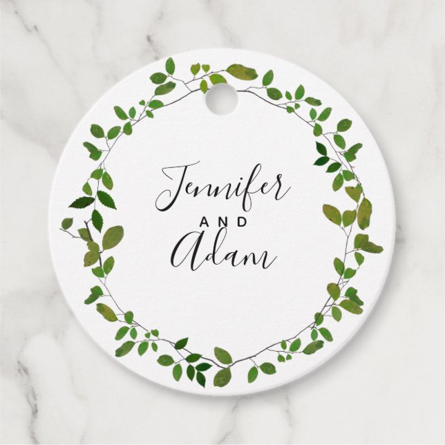 Botanical Greenery Wreath Wedding Favour Tags (Front)