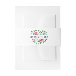 Botanical grey green floral wedding invitation belly band