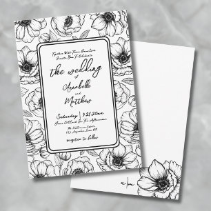 Botanical Hand Drawn Whimsical Floral Wedding Invitation