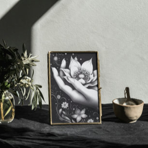 Botanical Hand Etching with Falling Petals Canvas Print