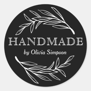 Botanical Handmade Black Small Business Custom Classic Round Sticker