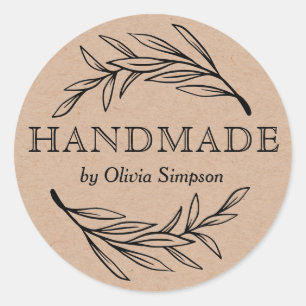 Botanical Handmade Small Business Personalized Classic Round Sticker