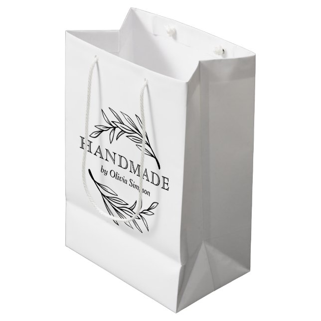 Botanical Handmade Thank you Small Business Custom Medium Gift Bag (Front Angled)