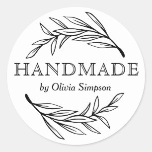 Botanical Handmade White Small Business Custom Classic Round Sticker
