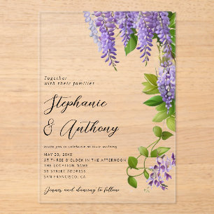 Botanical Hanging Purple Wisteria Wedding  Acrylic Invitations