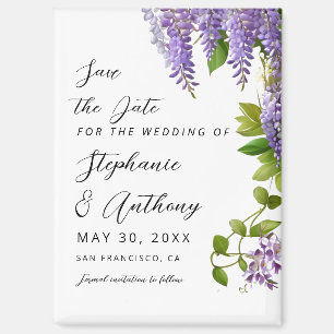 Botanical Hanging Purple Wisteria Wedding  Magnet