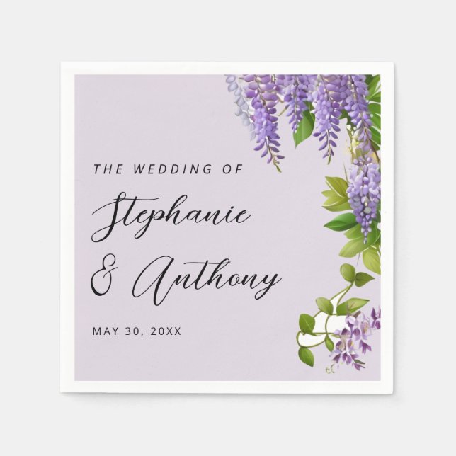Botanical Hanging Purple Wisteria Wedding  Napkin (Front)